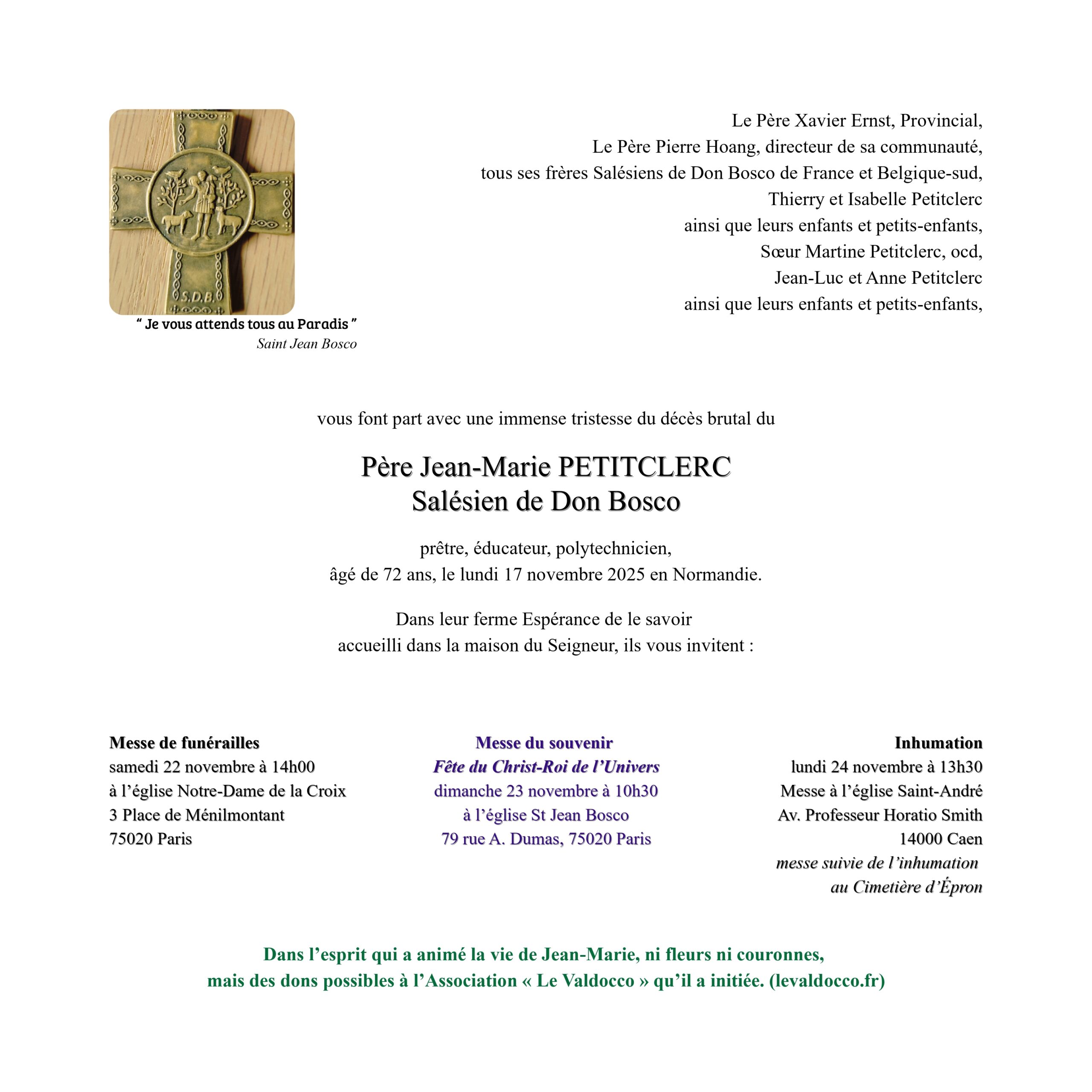 Faire-part Père Jean-Marie Petitclerc